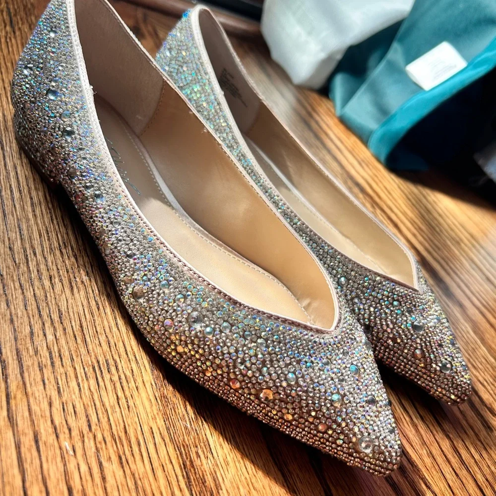 Betsey Johnson Iridescent Crystal Embellished Pointed Toe Flats